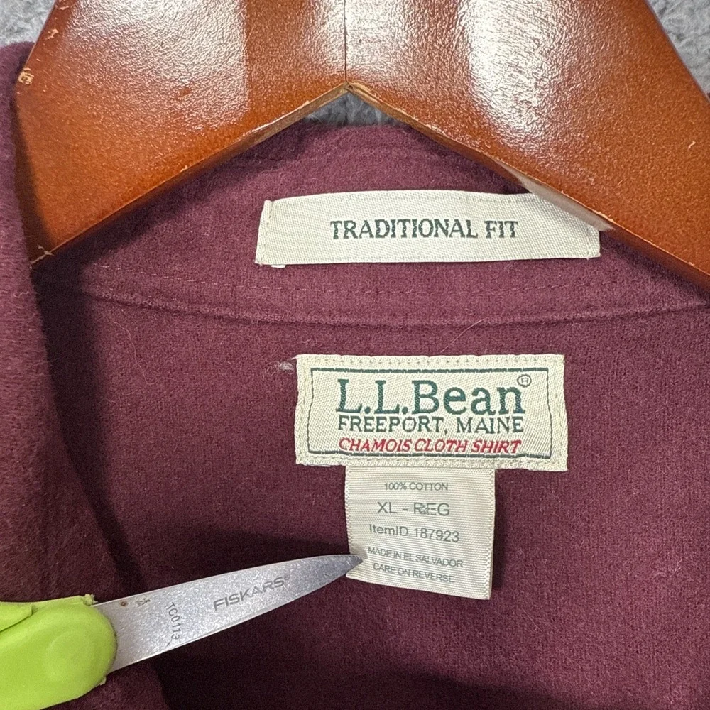 LL Bean Chamois Flannel Shirt Mens XL Maroon Traditional Fit - Picture 4 of 8